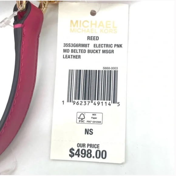 Michael Kors "Reed" Medium Bucket Messenger Crossbody Bag "Electric Pink" - Picture 8 of 8